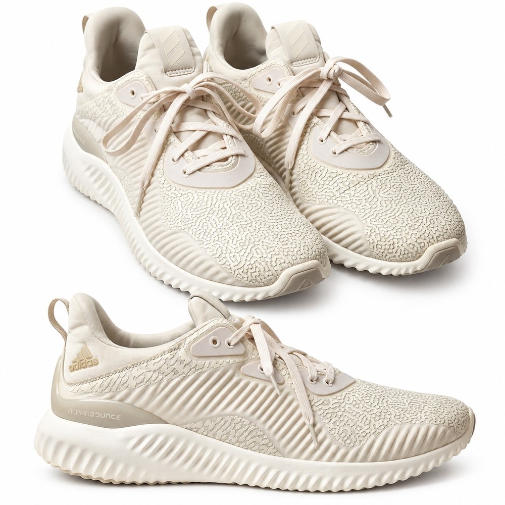 ADIDAS Alphabounce Reflective HPC Sneaker Mens Sz 10 Beige/Ivory Ribbed Midsole